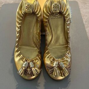 Tory Burch Gold Leather Ballet Flats